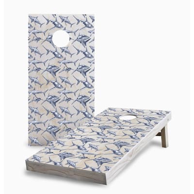 Shark on Wood Pattern Cornhole Game (Choose Wraps or Boards)