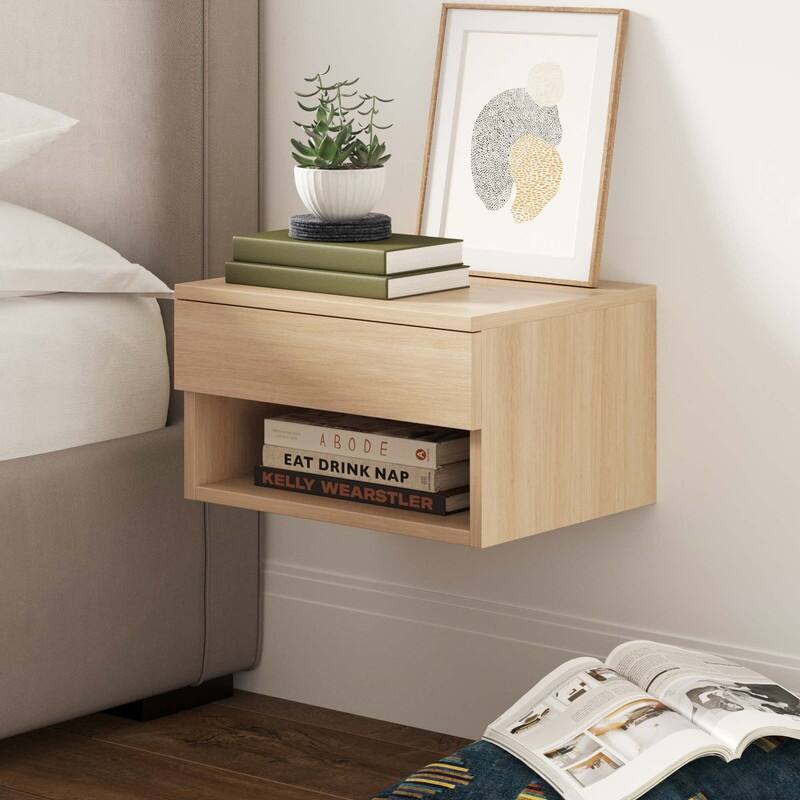 Modern Floating Bedside Nightstand - Light Oak