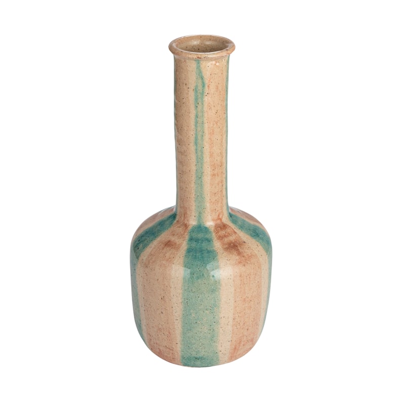 Hand-Painted Terra-cotta Vase with Tall Neck and Crackle Glaze