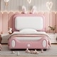 preview thumbnail 1 of 6, Twin size Upholstered Rabbit-Shape Princess Bed,Twin Size Platform Bed with Headboard and Footboard,White+Pink White+Pink