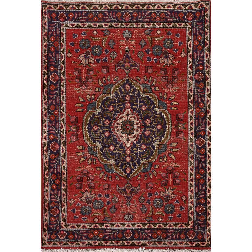 Hand Knotted Oriental 100% Wool Carpet Traditional Floral Oranges & Rust Tabriz Area Rug - 5' 0'' X 3' 4''