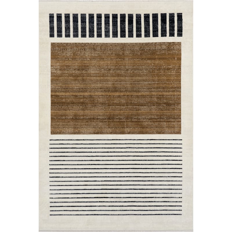 Nuloom Keeva Modern Striped Fringe Area Rug - 2' x 4' 4" - Beige