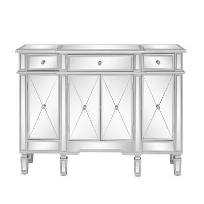Living Room 3-Drawer Console Table, Glass TV Stand with Cabinet