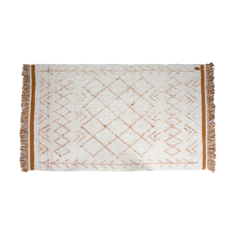Natural and Mustard Cotton Tufted Rug with Fringe - 4' x 6'