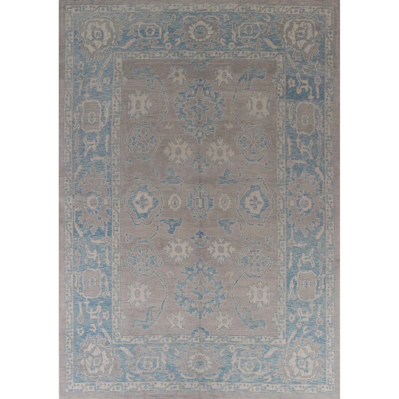 Hand Knotted Oriental 100% Wool Carpet Transitional All-Over Greys & Charcoal Oushak Area Rug - 12' 1'' X 9' 1''