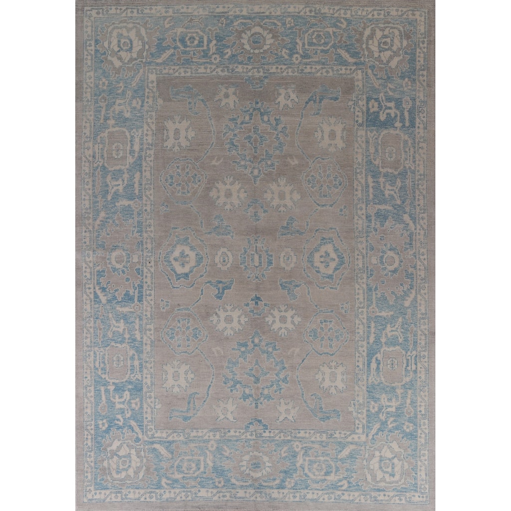 Hand Knotted Oriental 100% Wool Carpet Transitional All-Over Greys & Charcoal Oushak Area Rug - 12' 1'' X 9' 1''