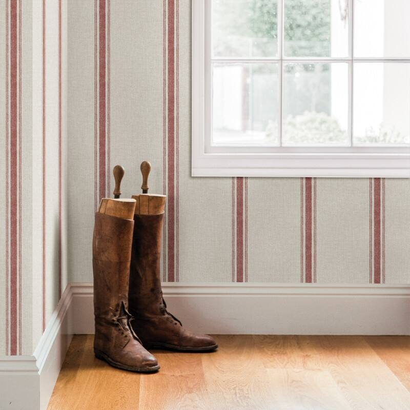 Chesapeake Linette Burnt Sienna Fabric Stripe Wallpaper - 20.5in x 396in x 0.025in