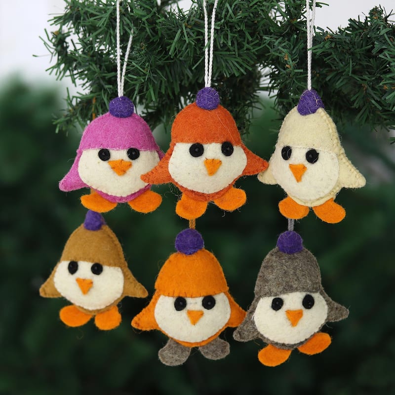 Novica Handmade Birds In Hats Wool Felt Ornaments (Set Of 6)