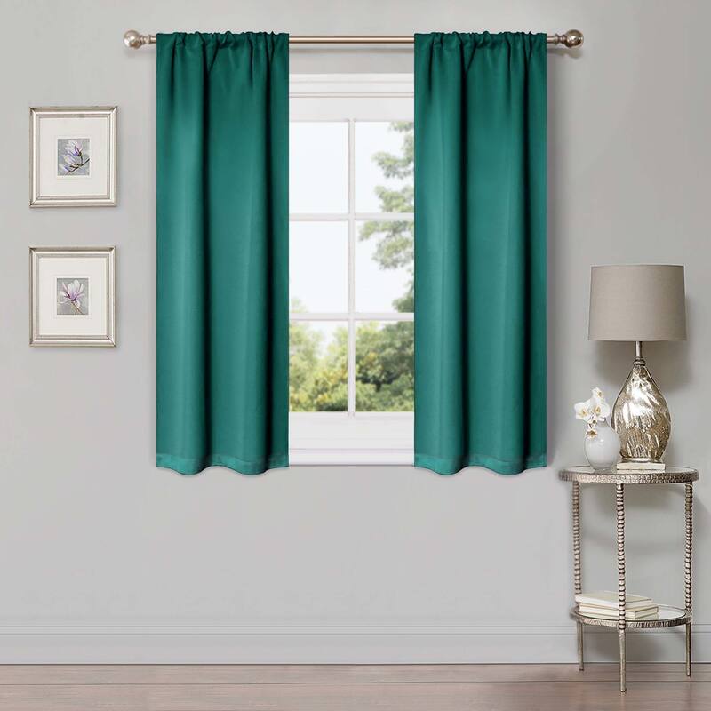 Superior Solid Machine Washable Room Darkening Semi-Blackout Curtains, Set of 2 - 26" x 63" - Cerulean Blue