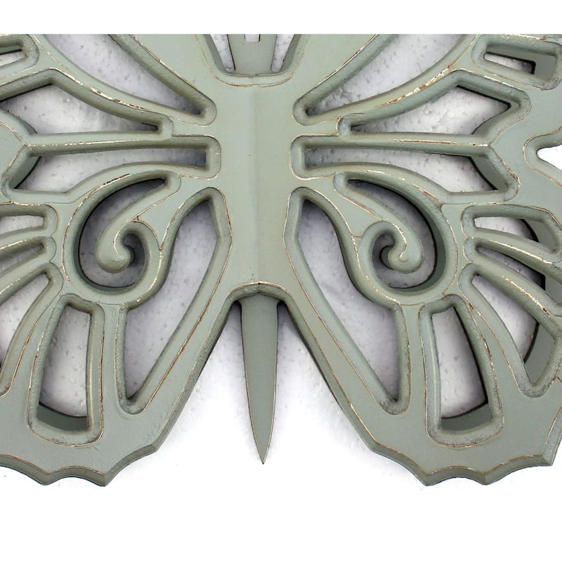 Set of 2 Wooden Butterfly Wall Plaque with Cutout Detail, Light Gray