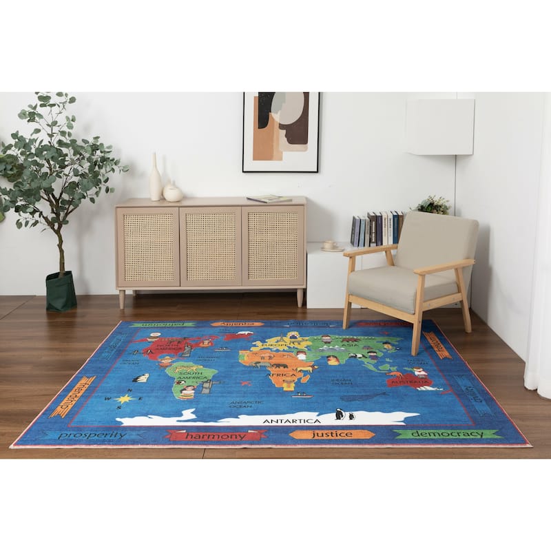 Kids Collection Discover the World Navy Area Rug