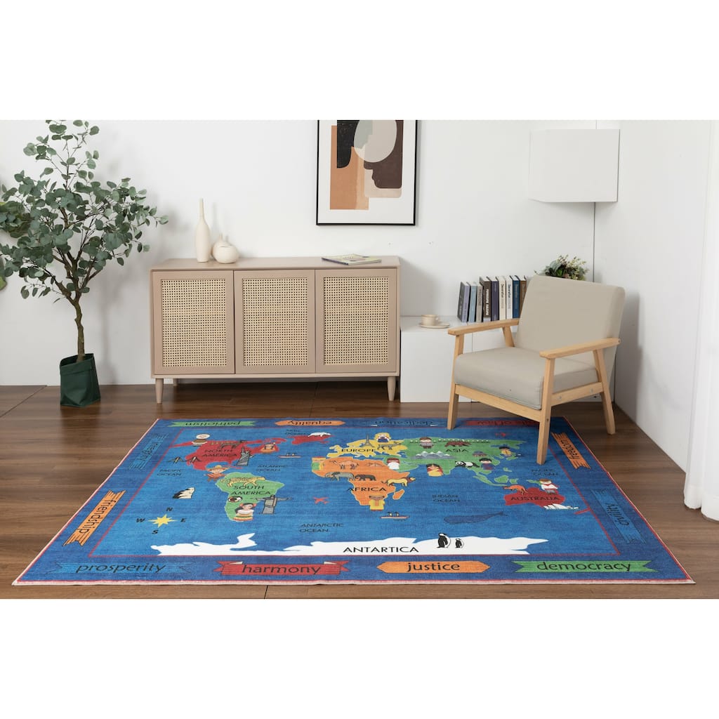 Kids Collection Discover the World Navy Area Rug