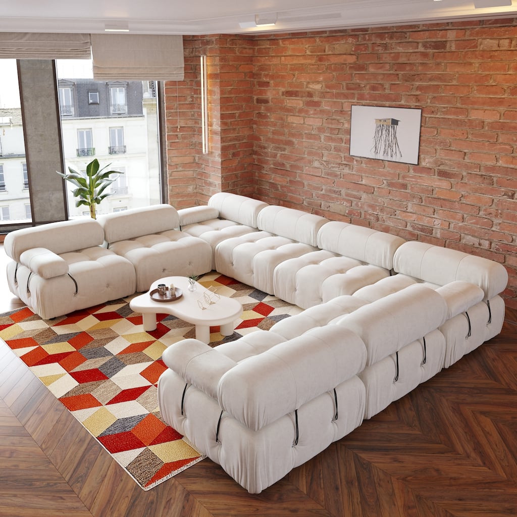 8-piece U-Shape Velvet Fabric Modular Sectional Sofa--138.6''