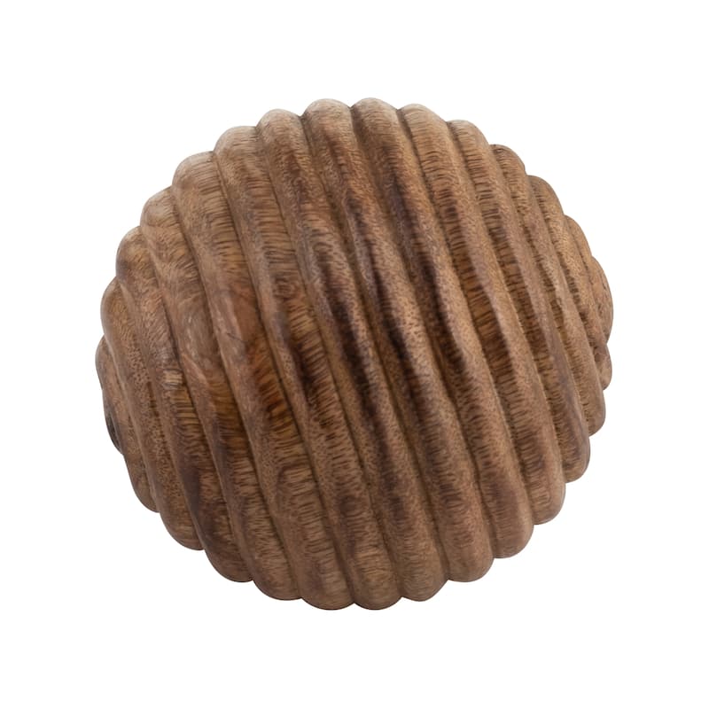 Sagebrook Home Natural Round Brown Ridged Wooden Orb Decor Contemporary Rustic