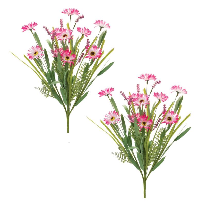 Mixed Daisy Artificial Floral Bushes - 20.25" - Set of 2