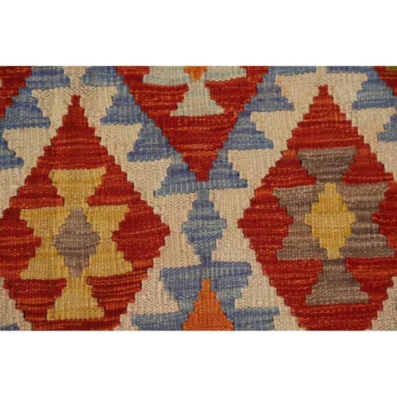 Hand Woven Oriental 100% Wool Carpet Southwestern Geometric Multi-Colored Kilim Area Rug - 6' 5'' X 5' 0''