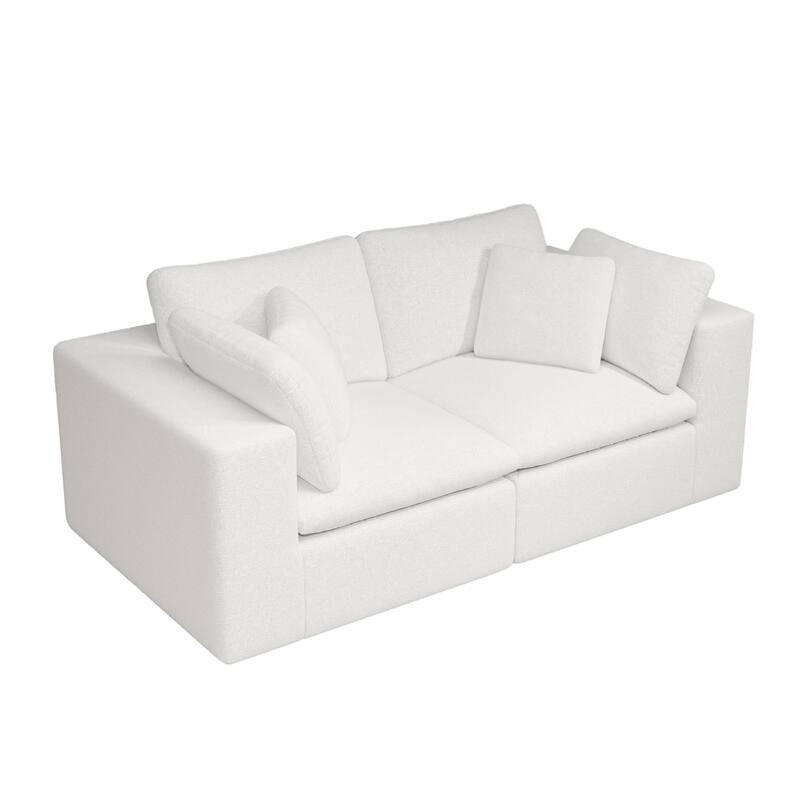 Roomfitters 78.8" Modular Sectional Sofa, 2-Piece Compressed Cloud Couch, No Assembly Required, Plush Corduroy, White