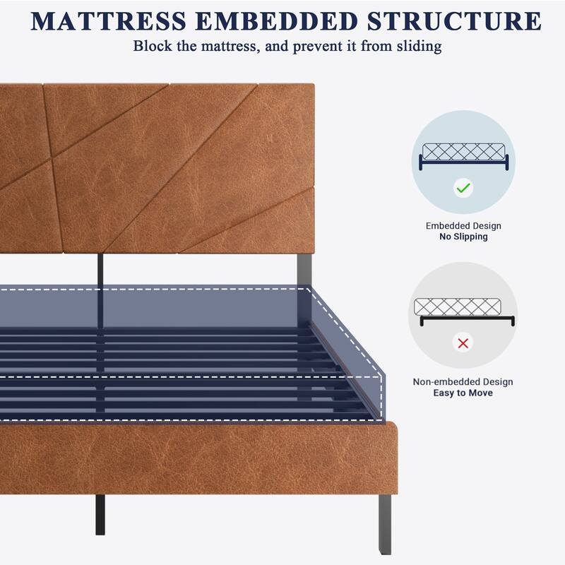 Roomfitters Metal Bed Frame, Square Platform Bed with Under-Bed Storage, Heavy Duty Mattress Foundation, Antique Brown