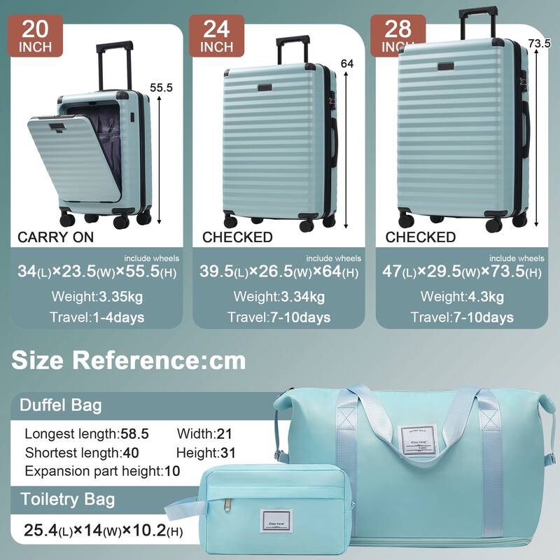 Luggage Sets 5 Piece with Front Opening, Hardside Expandable Carry on Suitcase, with Spinner Wheels, TSA Lock, USB Port