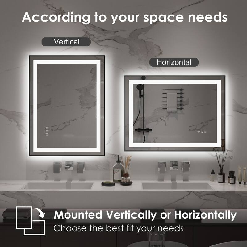 QuivaraView Aluminum front light and backlit LED lighted Framed Tempered Glass Bathroom Vanity Wall Mounted Mirror