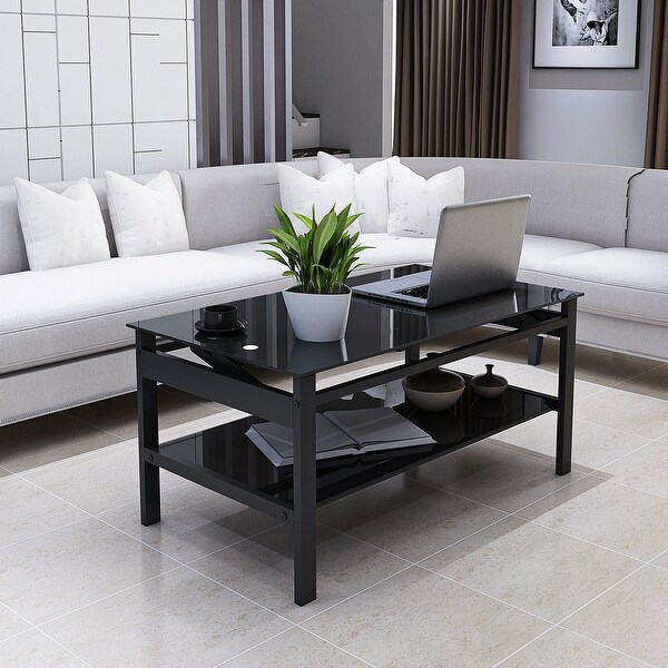 Modern Simple 2-Layer Tempered Glass Coffee Table For Living Room