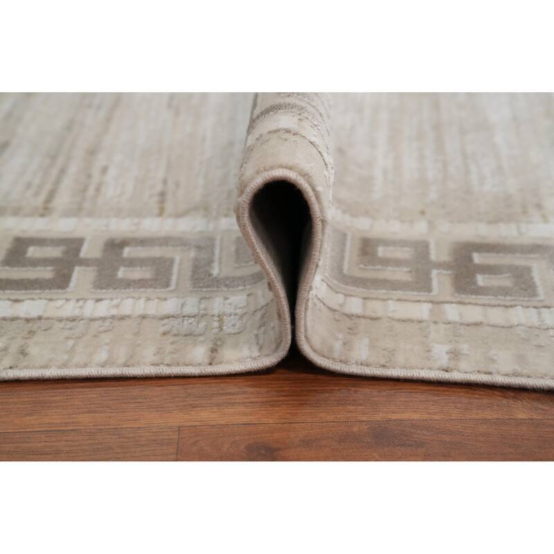 Machine Made Oriental Polyester Carpet Abstract Beige & Ivories Distressed Area Rug - 7' 5'' X 5' 2''