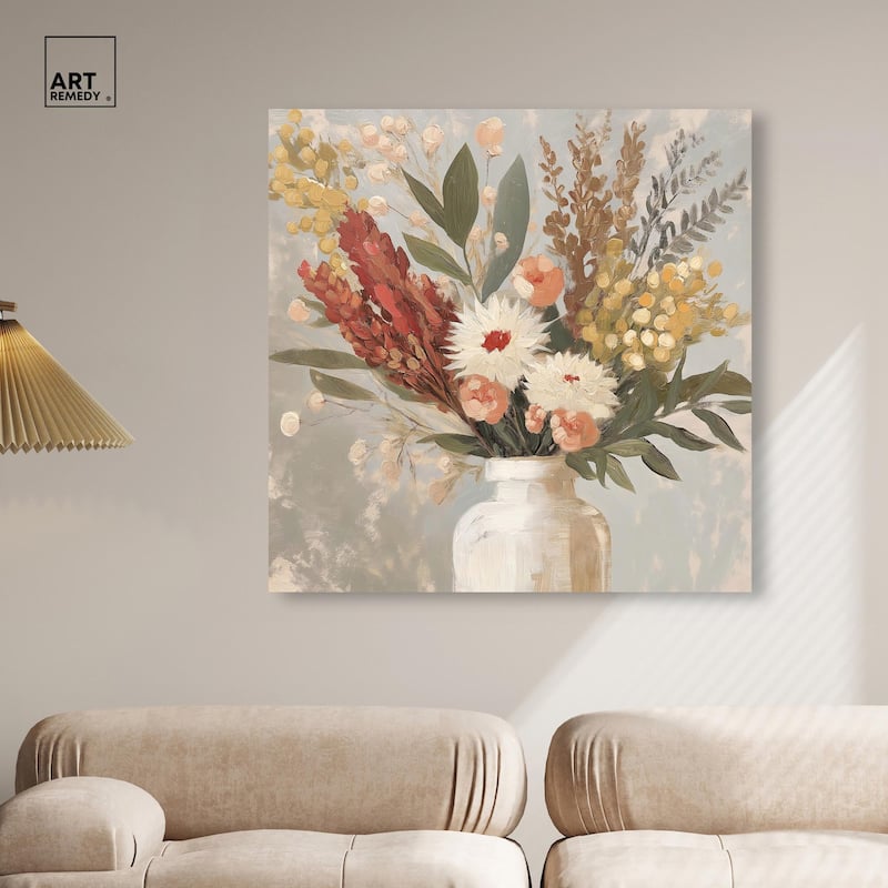 White Vase Bouquet Canvas by Art Remedy, Gallery Wrapped