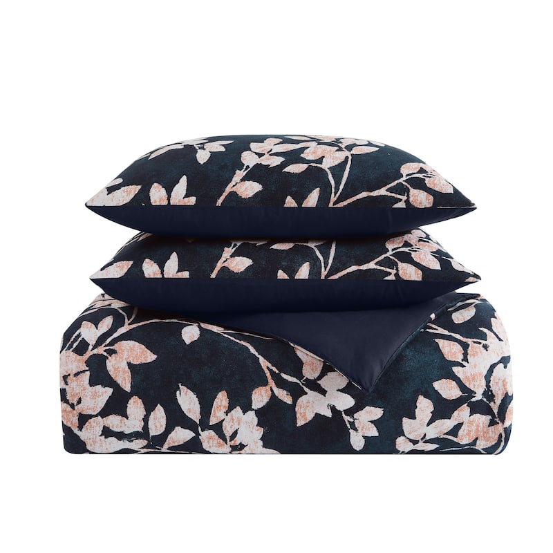 Vince Camuto Amaya Floral 3 Piece Duvet Cover Set - Blue/Pink - Queen