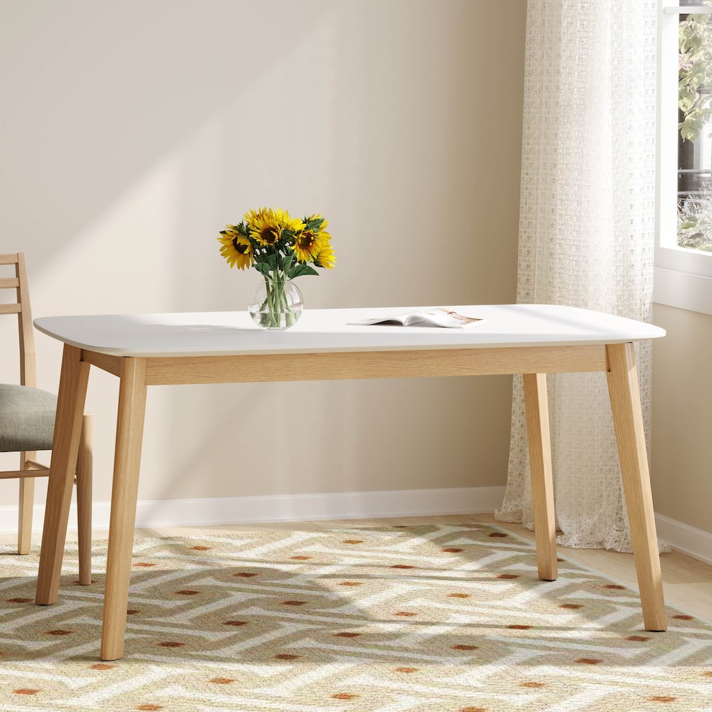 Roomfitters Solid Wood Dining Table with Elegant Grain Finish, Oak