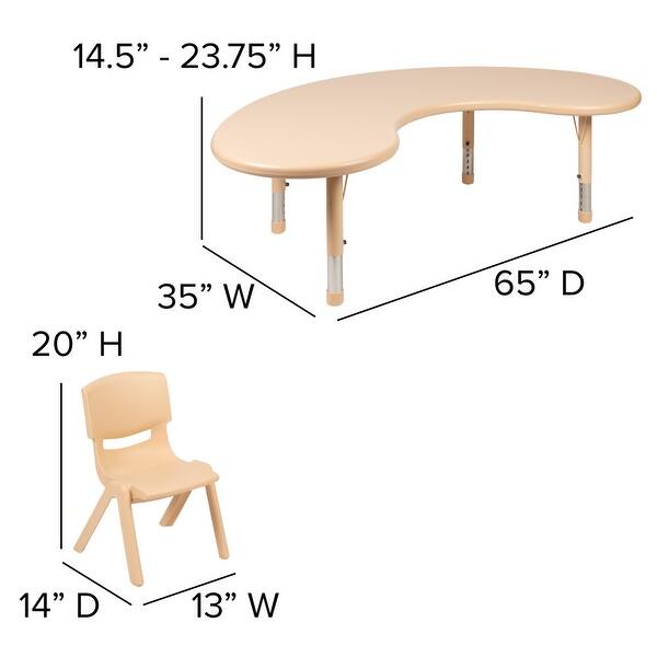 35"W x 65"L Half-Moon Plastic Adjustable Activity Table Set - 4 Chairs