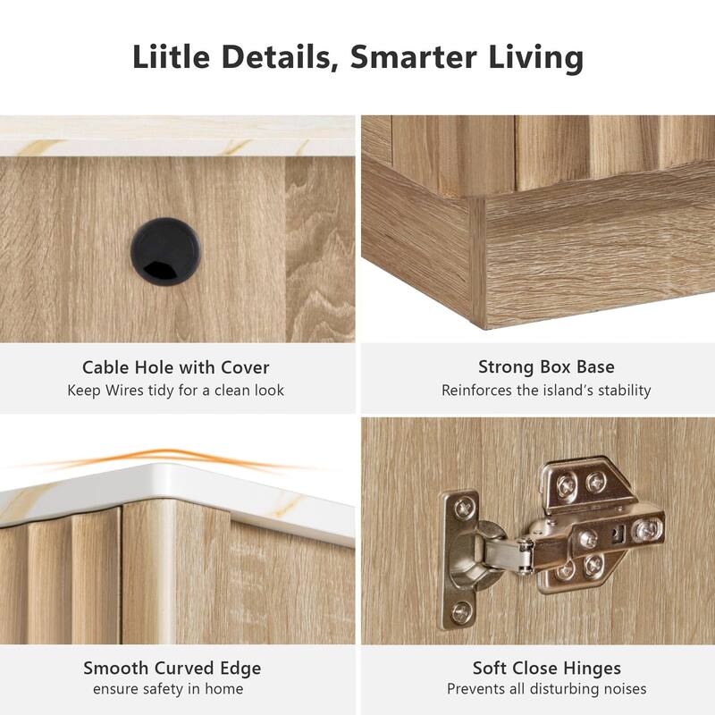 82.6" Fluted Kitchen Island with Extendable Dining Table for 4-6, Island Table for Kitchen with Power Outlet