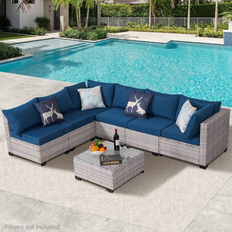 7-Piece Wicker Outdoor Sectional Set with Cushions and Coffee Table