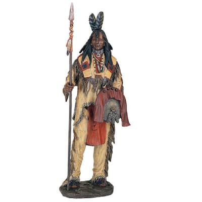 Q-Max 14"H Indian Warrior with Spear Statue Native American Decoration Figurine