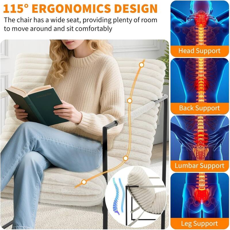 Modern Sling Accent Chair, Upholstered Lounge Armchair for Living Room, Bedroom