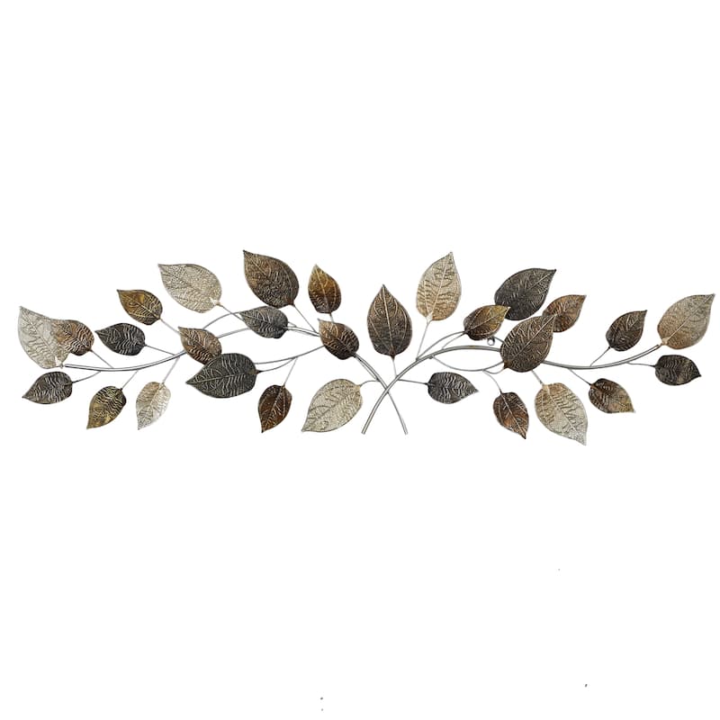 Metal Leaf Long Textured Wall Decor with Multiple Shades - Bronze - Roche River Decor
