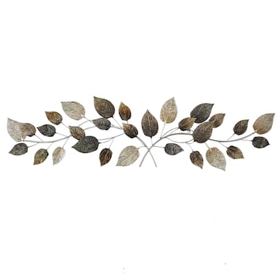 Metal Leaf Long Textured Wall Decor with Multiple Shades - Bronze - Roche River Decor