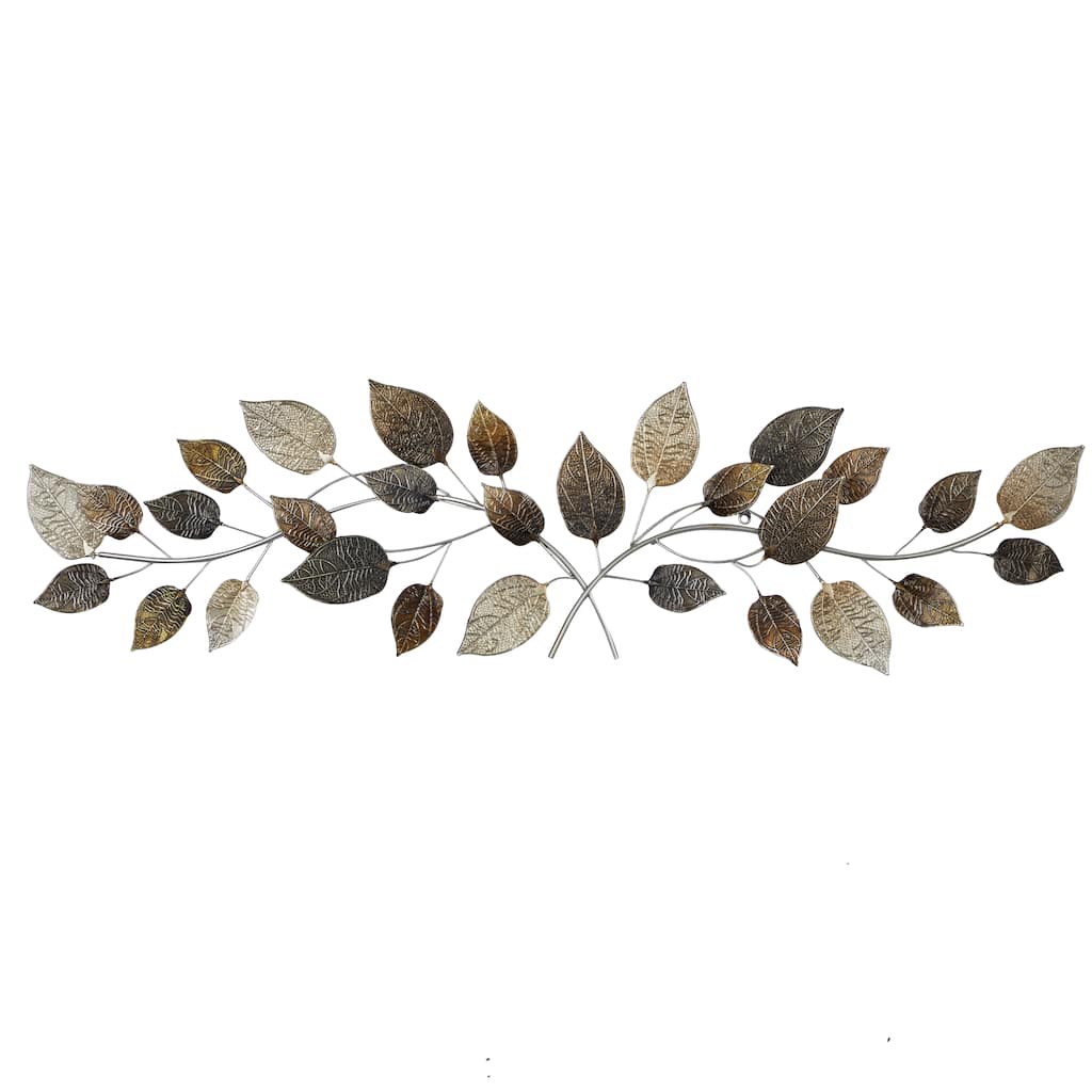 Metal Leaf Long Textured Wall Decor with Multiple Shades - Bronze - Roche River Decor