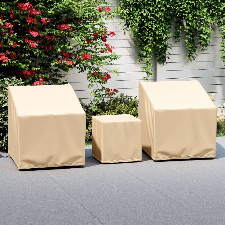 Beige Polyester PU 3 Piece Patio Furniture Cover Set Outdoor - 32" x 30" x 24.5"