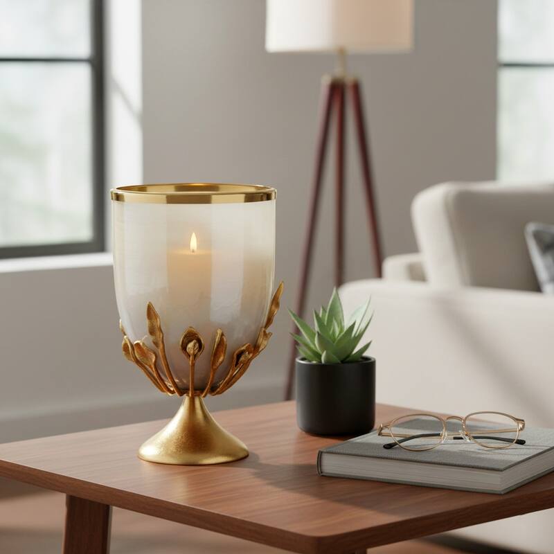 Glass Candle Holder Pedestal Hurricane Contemporary Tabletop Accent