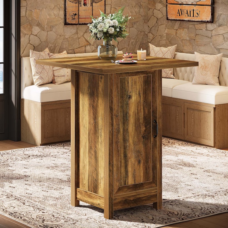 Bar Table with Cabinet, Home Bar Unit Cocktail Pub Table with Storage Shelves & Detachable Wine Slots for Kitchen Bistro