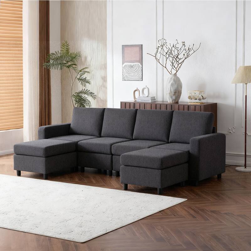 Erommy 6/7-Piece Modular Sectional Sofa – Reversible L-Shaped Couch with Hidden Storage, Space-Saving Living Room Furniture