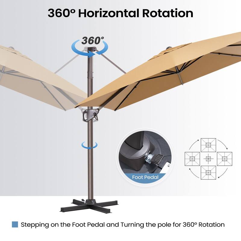 11 x 9 FT Rectangle Outdoor Premium Patio Cantilever Offset Umbrella