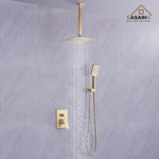 3-Spray Pattern 12 in. Ceiling Mount Shower System in Brushed Gold ...