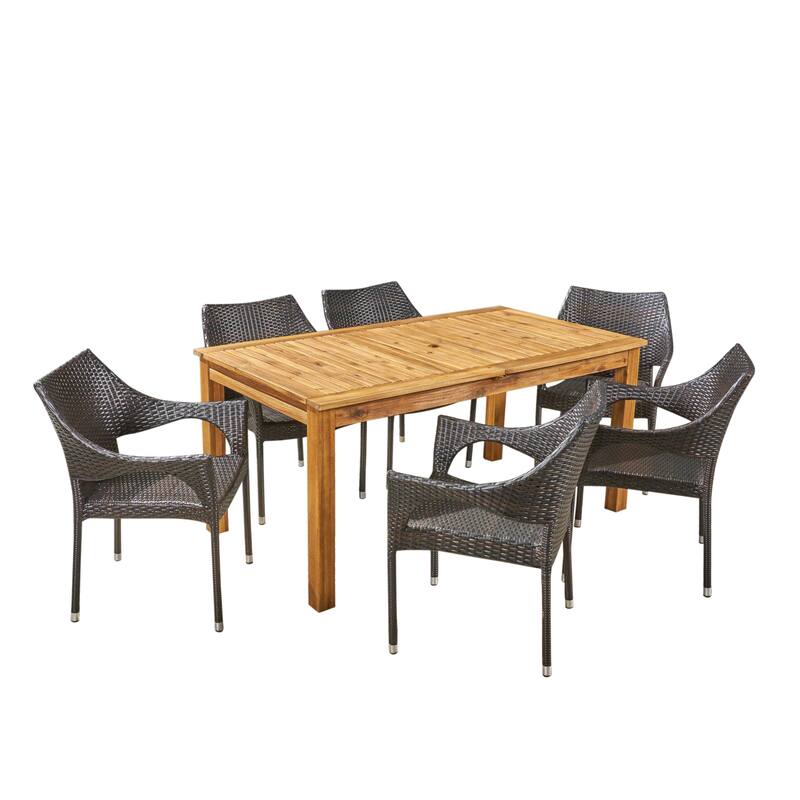 Damon Outdoor 7 Piece Wood and Wicker Expandable Dining Set by Christopher Knight Home