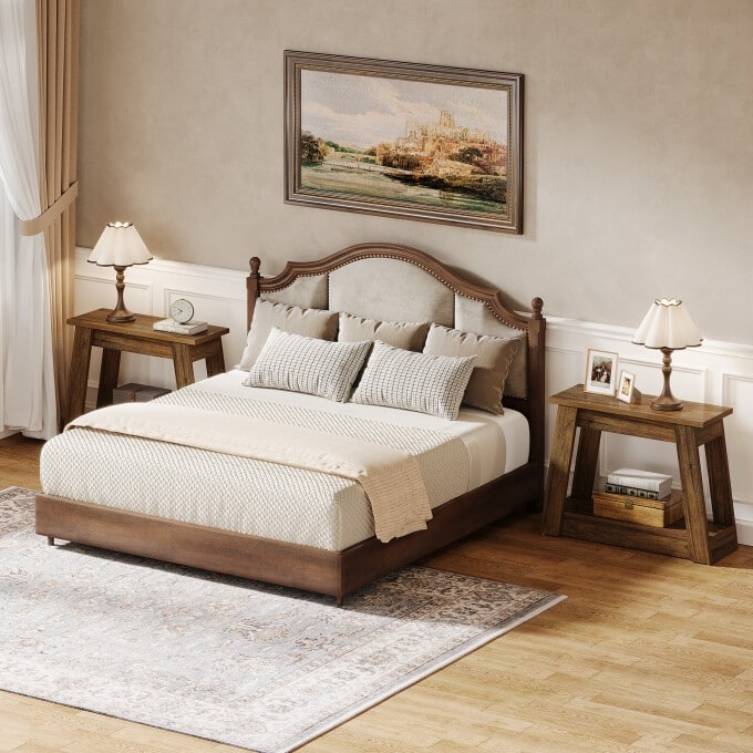 2-Tiers Small End Table, Small Wood Side Table