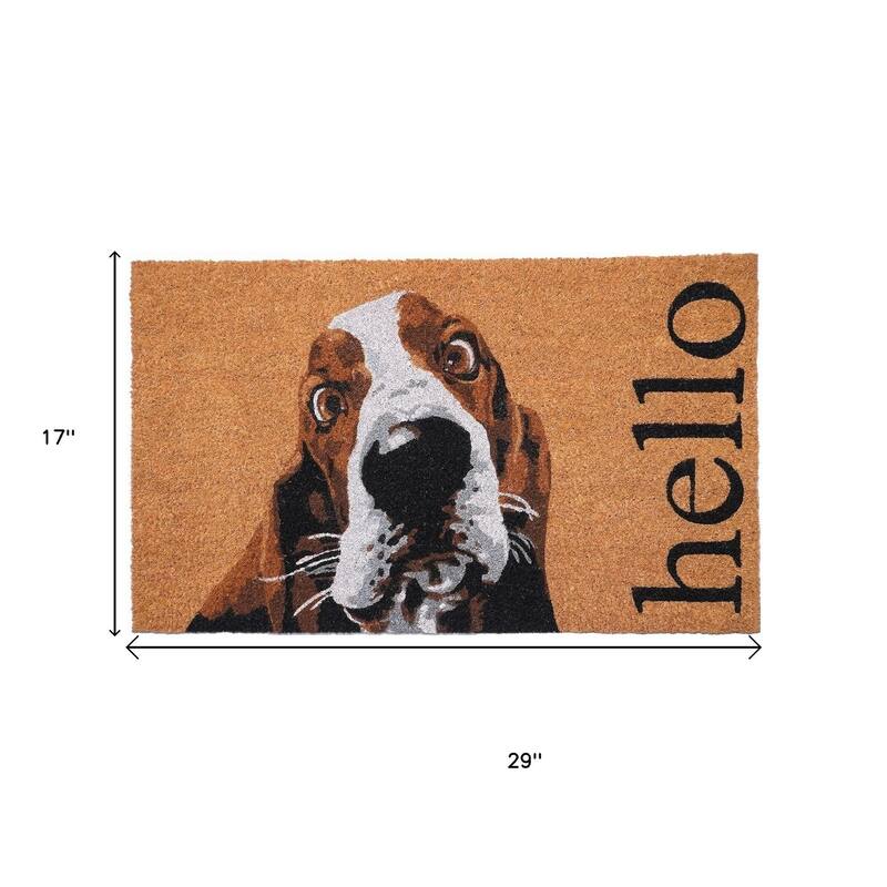 HomeRoots 17" X 29" Natural And Red Coir Dog Outdoor Door Mat - 17' X '29