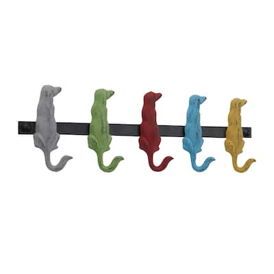 Metal 5 Hangers Wall Hook - Multi Colored - Roche River Decor - 1"W x 19"L x 5"H