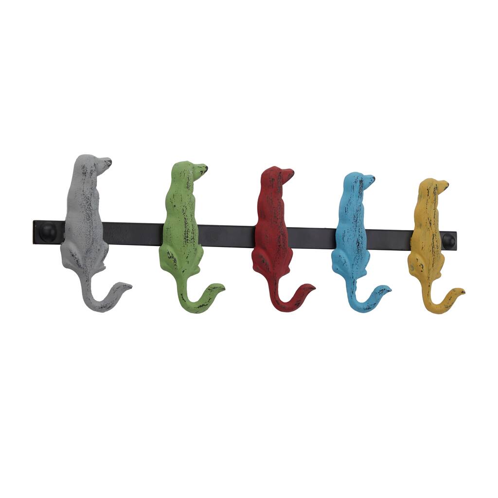Metal 5 Hangers Wall Hook - Multi Colored - Roche River Decor - 1"W x 19"L x 5"H