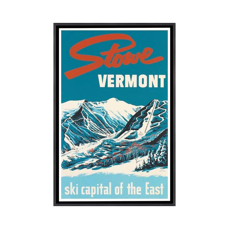 iCanvas "Stowe, Vermont- Ski Capital Of The East" by Unknown Artist Framed - Ebony - 26x18