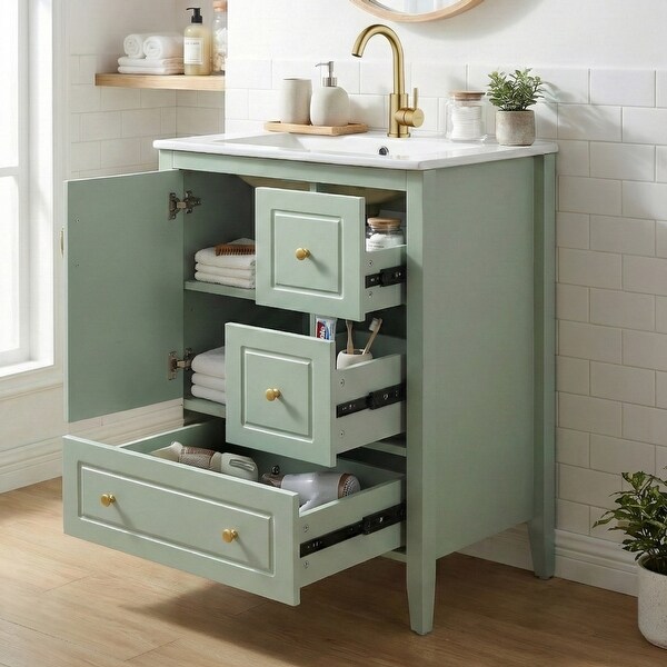 24 inch Bathroom Vanity with Sink, One Cabinet with Soft-closing